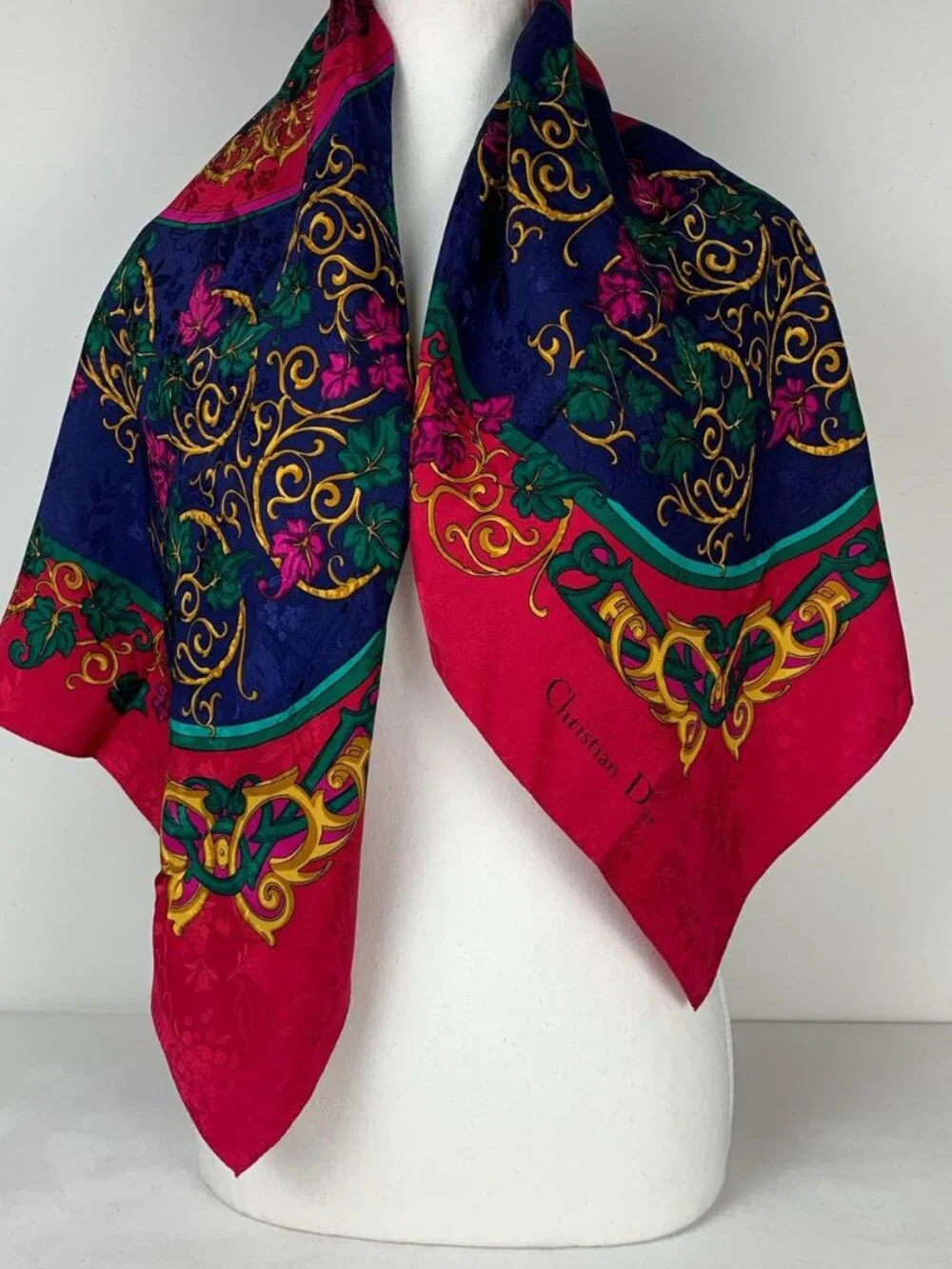 Christian Dior Vintage Silk Scarf - Oversized 35x35 Medallion Design